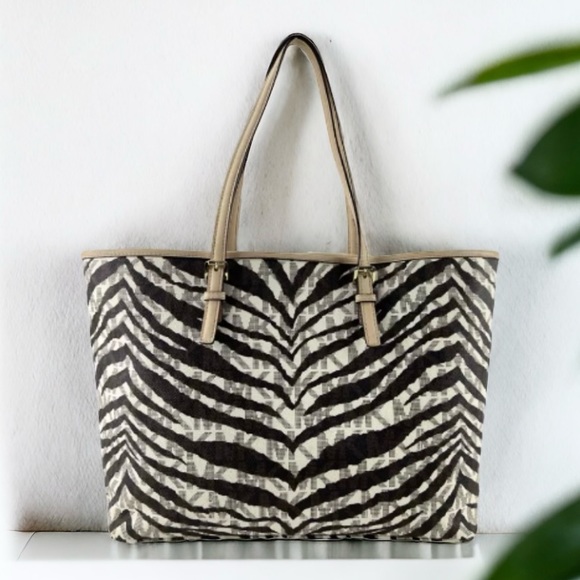 MICHAEL KORS Jet Set Travel MD Tote Brown Signature Tiger Stripe PVC - Picture 4 of 13